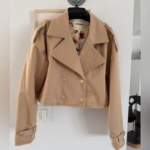 NWT L'AGENCE Beige Cropped Trench Coat with Gold Buttons